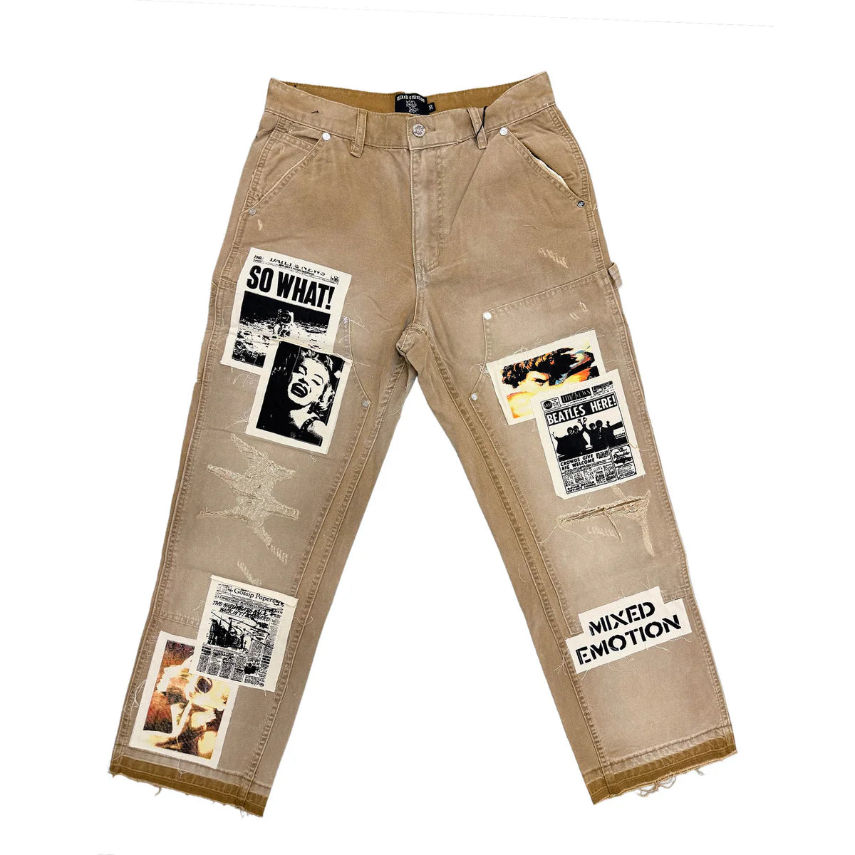 Mixed Emotion Newspaper Carpenter Pants Brown