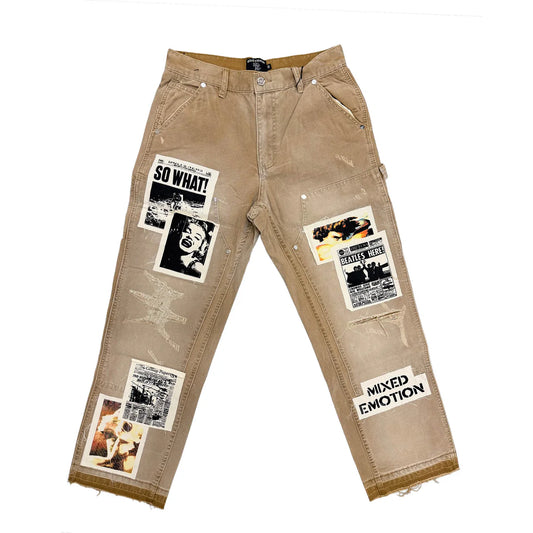 Mixed Emotion Newspaper Carpenter Pants Brown