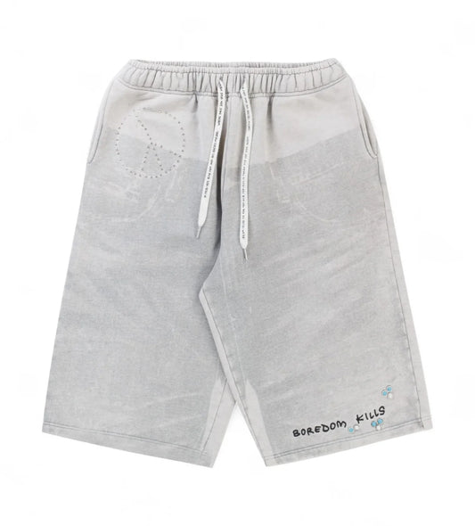 Boredom Kills Denim Print Shorts Grey