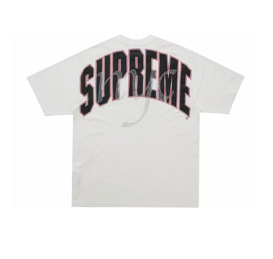 Supreme Rhinestone Script S/S T-Shirt White