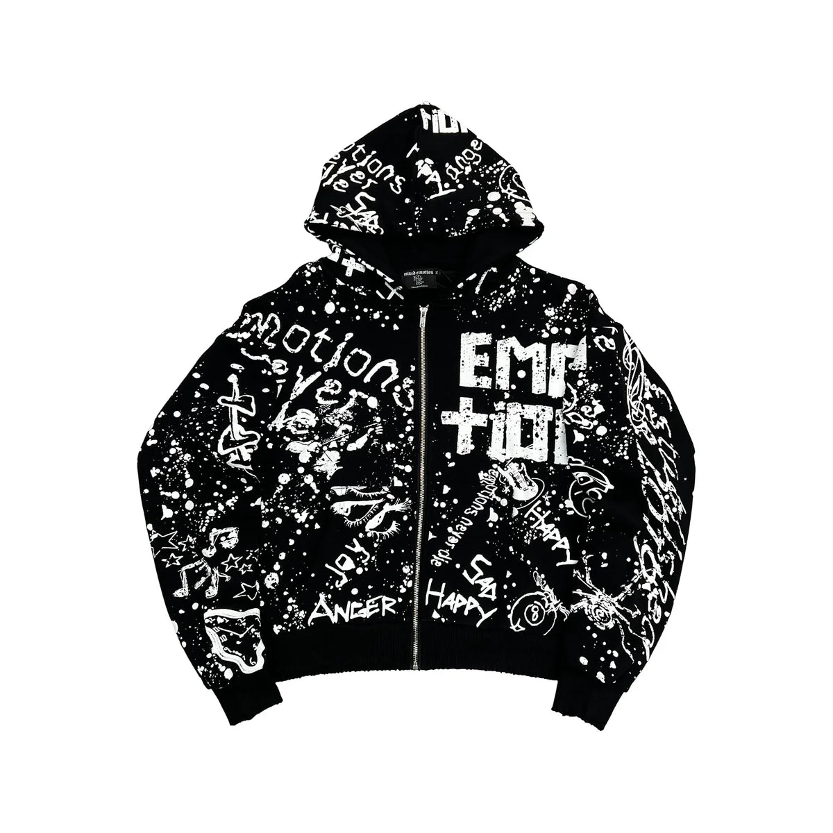 Mixed Emotion Graffiti Zip-Up Black