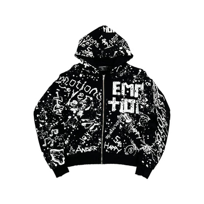 Mixed Emotion Graffiti Zip-Up Black