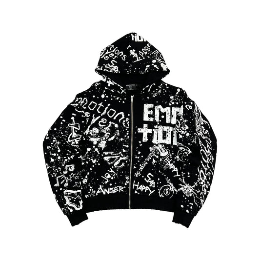 Mixed Emotion Graffiti Zip-Up Black