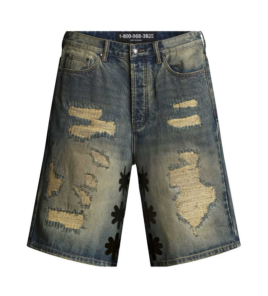 Lost Shadow Distressed Jean Shorts Blue/Black