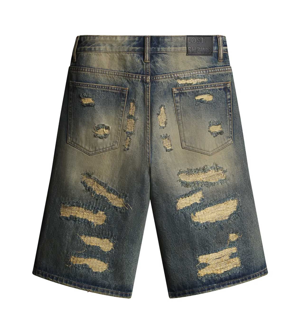Lost Shadow Distressed Jean Shorts Blue/Black