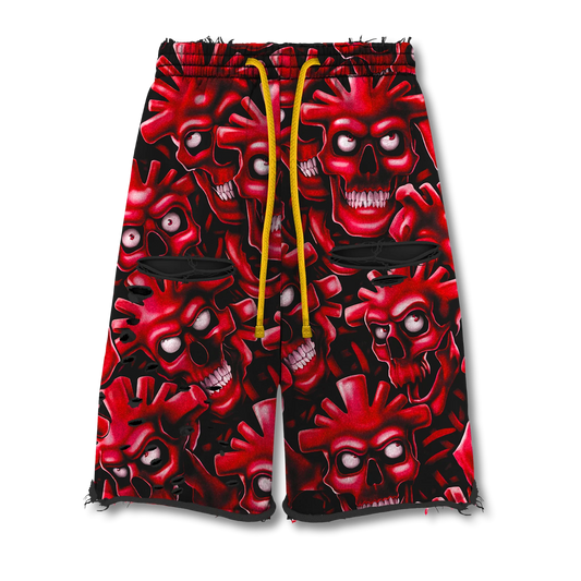 Vertabrae Skull Shorts Red