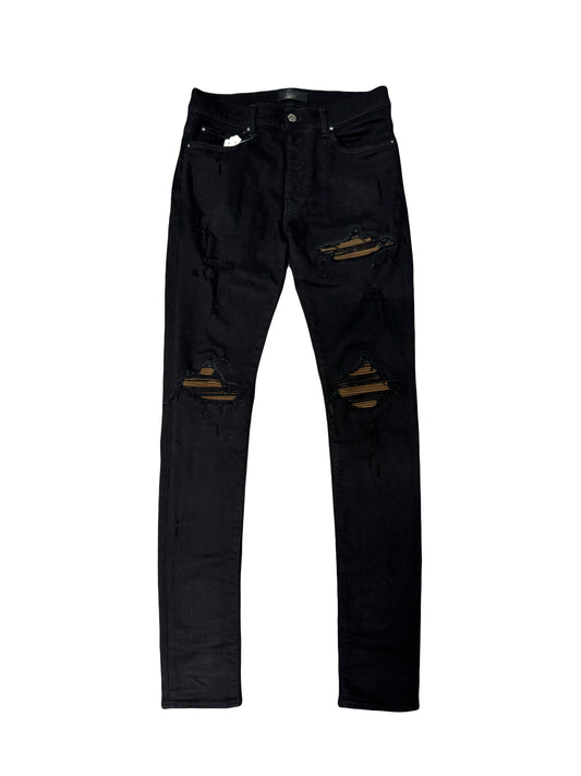 Amiri Jeans Black MX1 Ultrasuede Brown Patch (PREOWNED) Size:31