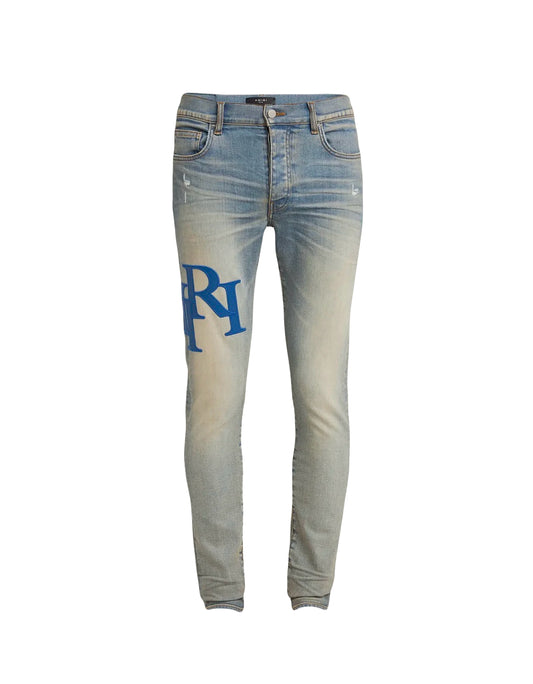 Amiri Jeans Blue Staggered Logo Antique Indigo