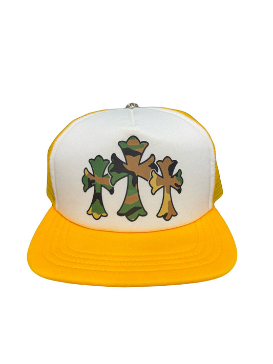 Chrome Hearts Triple Cross Trucker Hat Yellow/White (PREOWNED)