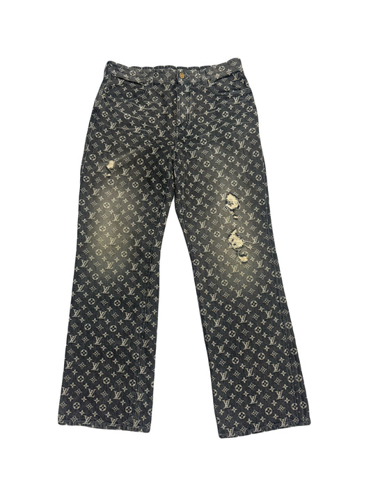 Louis Vuitton Jeans Monogram Distressed Baggy Black (PREOWNED)