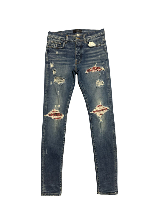 Amiri Jeans MX1 Red Bandana Patch Deep Classic Indigo (PREOWNED) -31