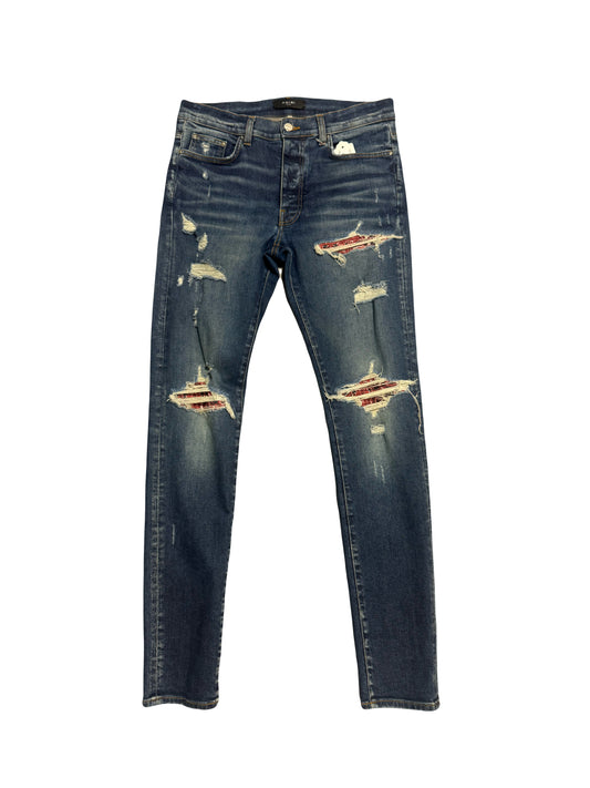 Amiri Jeans MX1 Red Bandana Patch Deep Classic Indigo (PREOWNED)- 34