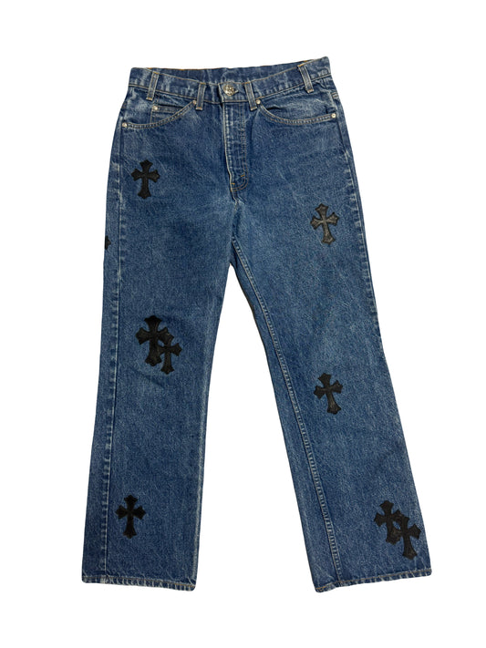 Chrome Hearts Levi Jeans Black Patches (18) (PREOWNED)