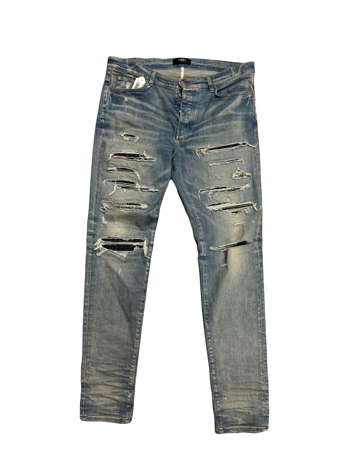 Amiri Jeans Thrasher Rainbow Paisley Patch Clay Indigo (PREOWNED)