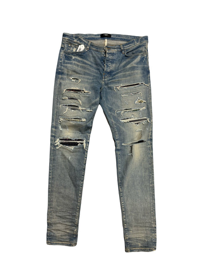 Amiri Jeans Thrasher Rainbow Paisley Patch Clay Indigo (PREOWNED)