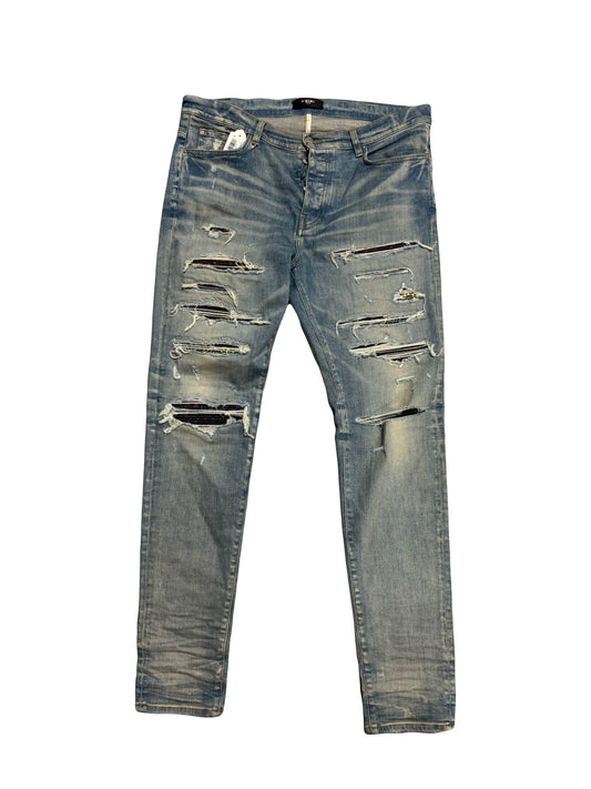 Amiri Jeans Thrasher Rainbow Paisley Patch Clay Indigo (PREOWNED)