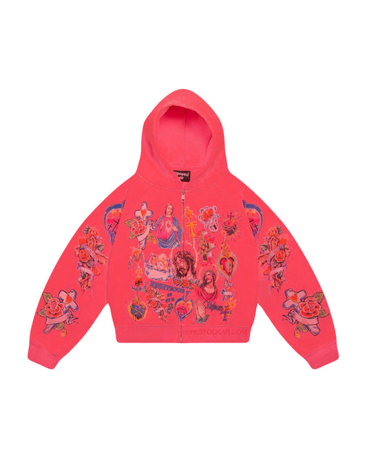 Righteous Risen King Cropped Zip-Up Red