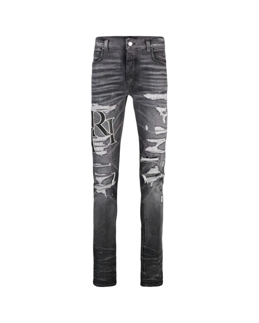 Amiri Jeans Staggered Logo Storm Grey