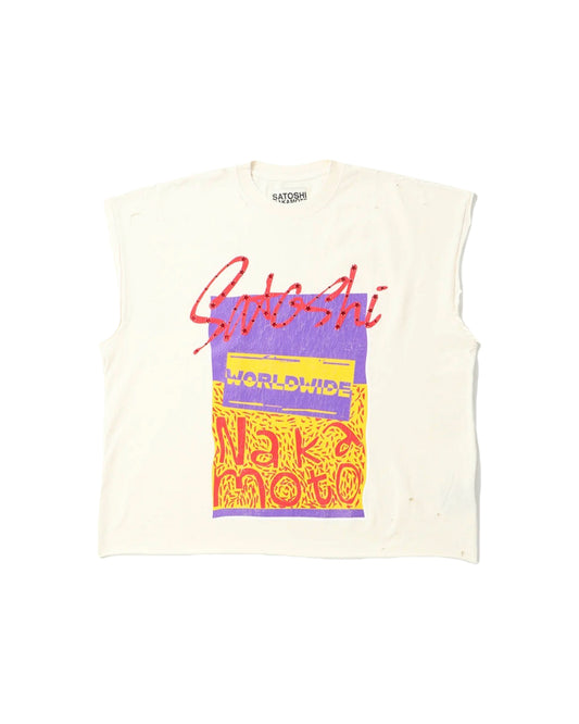 Satoshi Nakamoto Worldwide Cutoff T-Shirt White
