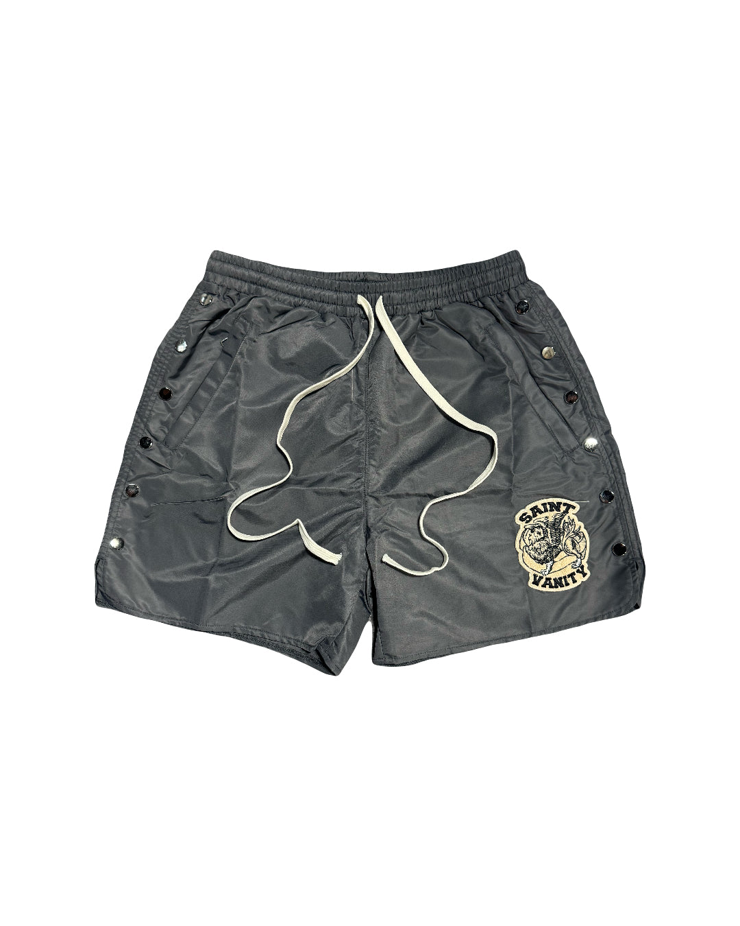Saint Vanity Nylon Logo Buttons Shorts Shadow Grey
