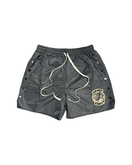 Saint Vanity Nylon Logo Buttons Shorts Shadow Grey