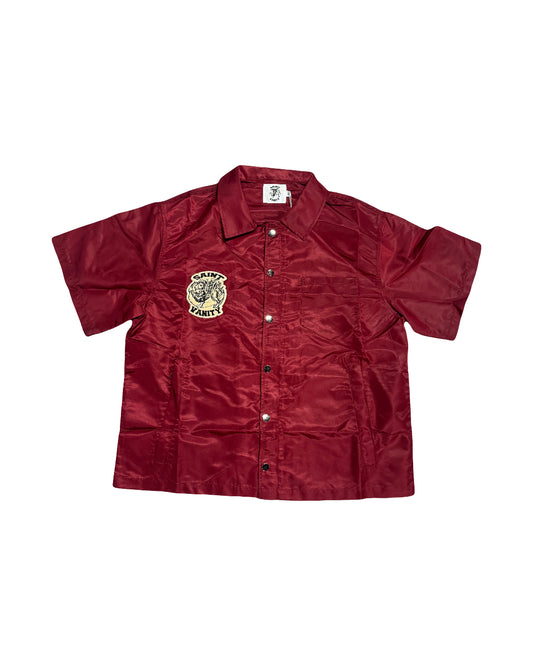 Saint Vanity Nylon Button Zip-Up Tee Burgundy
