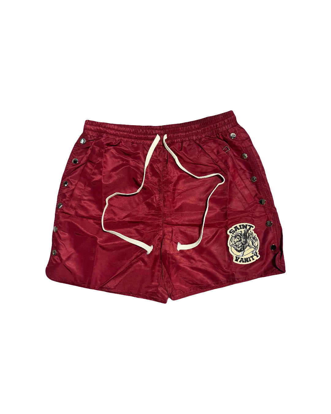 Saint Vanity Nylon Logo Buttons Shorts Burgundy