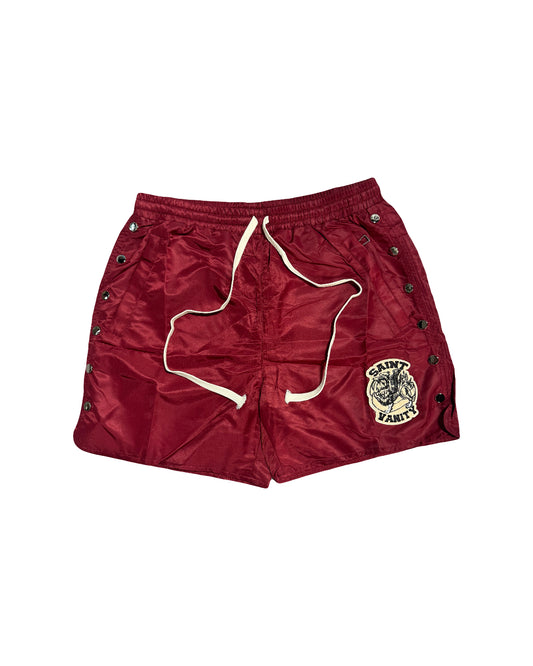 Saint Vanity Nylon Logo Buttons Shorts Burgundy