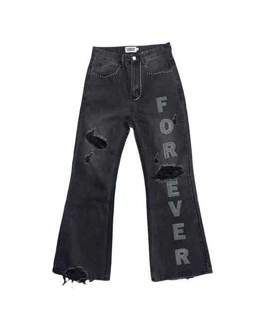 Forever Hungry Jeans Studded Flare Black