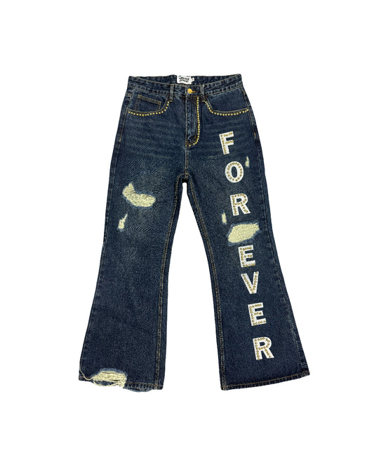 Forever Hungry Jeans Studded Flare Dark Blue