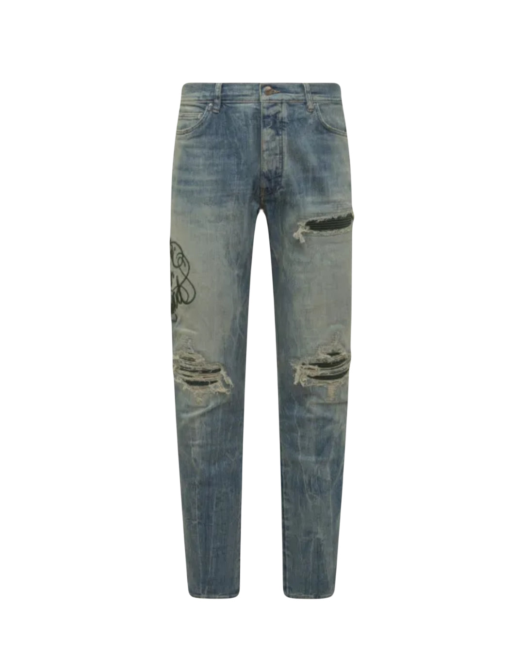 Amiri Jeans MX1 Hollywood Olive Patch Storm Indigo