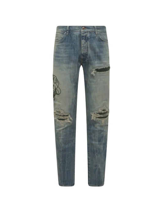 Amiri Jeans MX1 Hollywood Olive Patch Storm Indigo