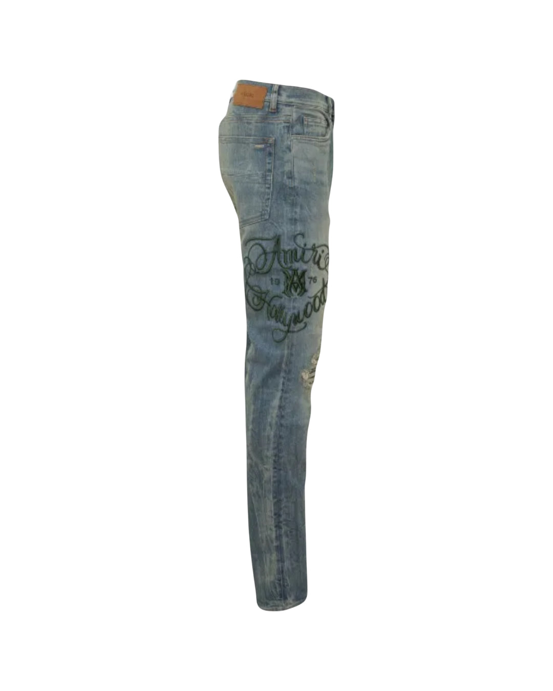 Amiri Jeans MX1 Hollywood Olive Patch Storm Indigo