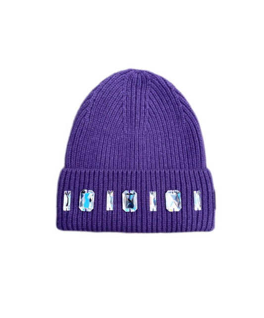 Louis Crown Rhinestone Beanie Purple Iridescent