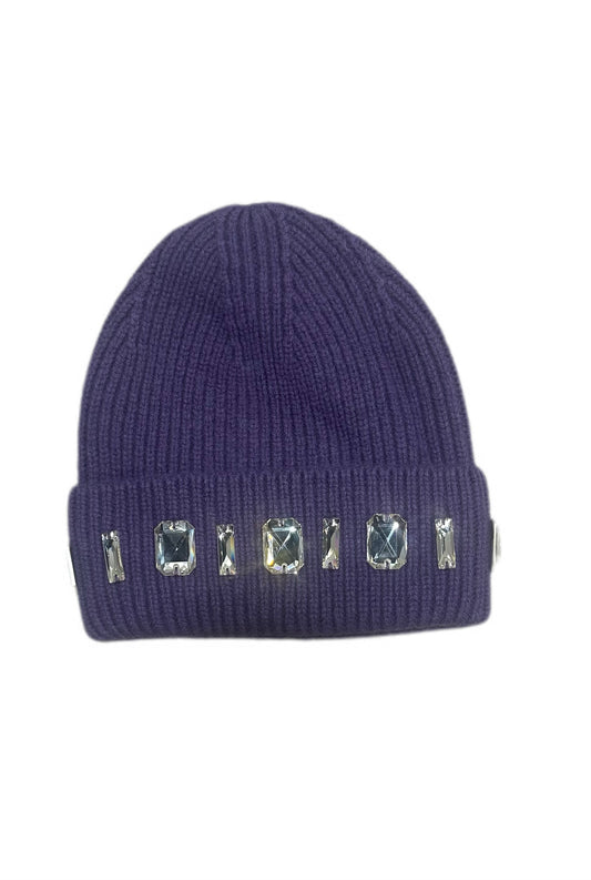 Louis Crown Rhinestone Beanie Purple