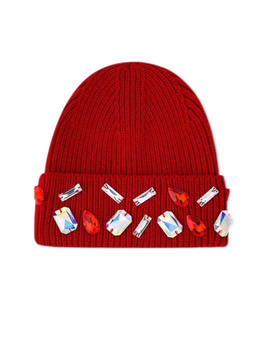 Louis Crown Rhinestone Beanie Red Mosaic