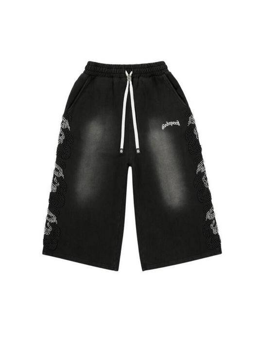 Godspeed OG Logo Noir Studded 3QTR Shorts Black