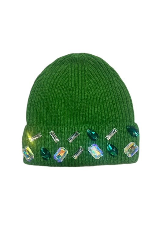 Louis Crown Rhinestone Beanie Green Mosaic
