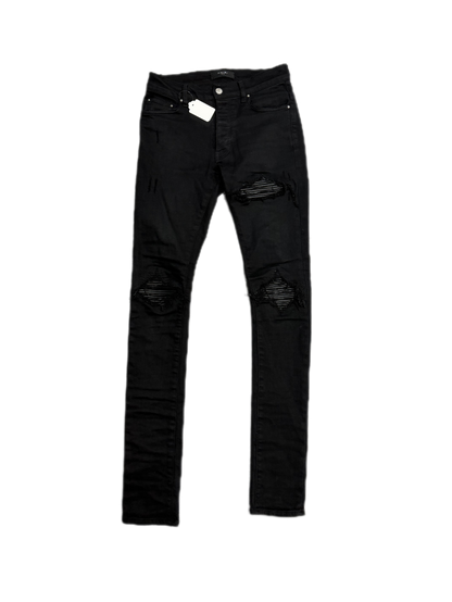 Amiri Jeans MX1 Black On Black Leather Patch (PREOWNED)