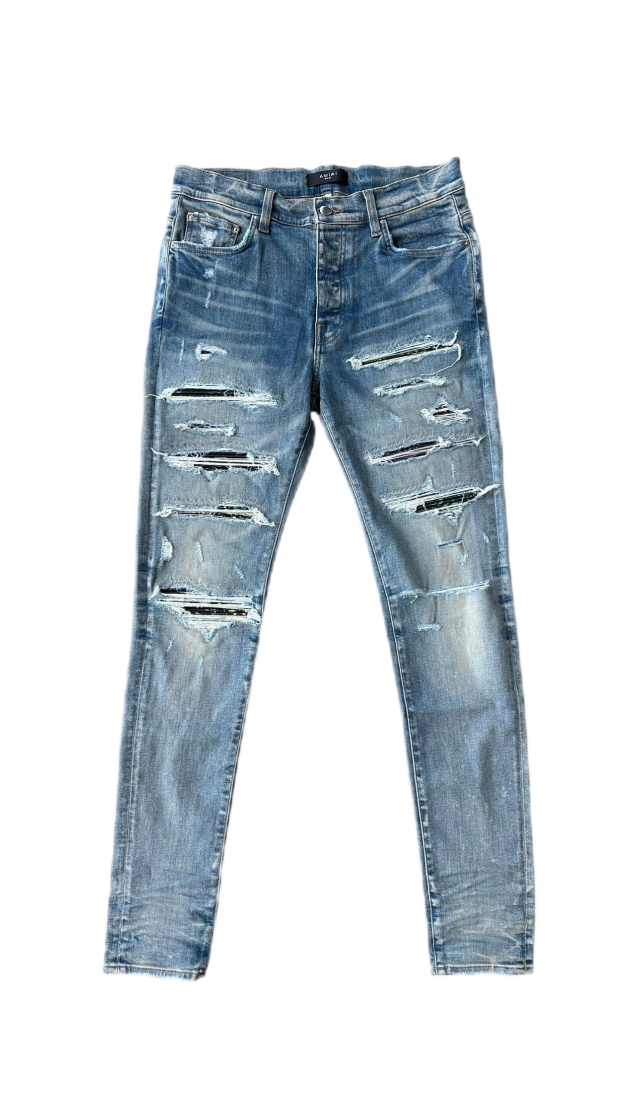 Amiri Jeans Thrasher Rainbow Paisley Patch Clay Indigo