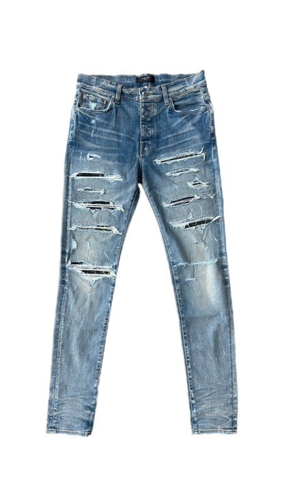 Amiri Jeans Thrasher Rainbow Paisley Patch Clay Indigo