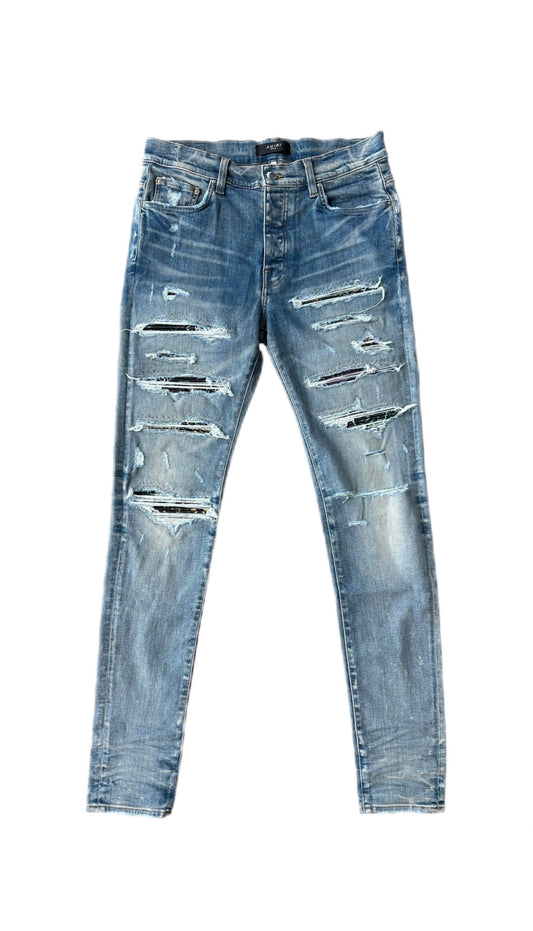 Amiri Jeans Thrasher Rainbow Paisley Patch Clay Indigo