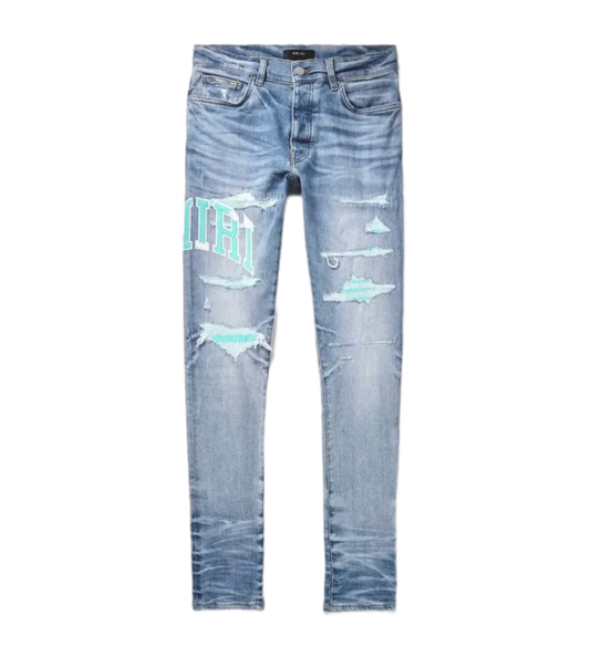 Amiri Jeans Varsity Logo Repair Perfect Indigo
