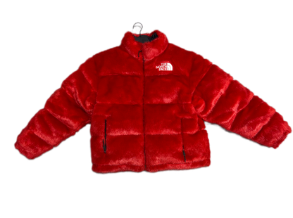Supreme X The North Face Faux Fur Nuptse Jacket Red (PREOWNED)
