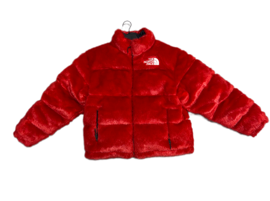 Supreme X The North Face Faux Fur Nuptse Jacket Red (PREOWNED)