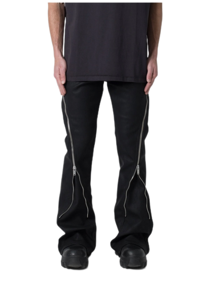 Mnml D519 Leather Zipper Flare Pants Black