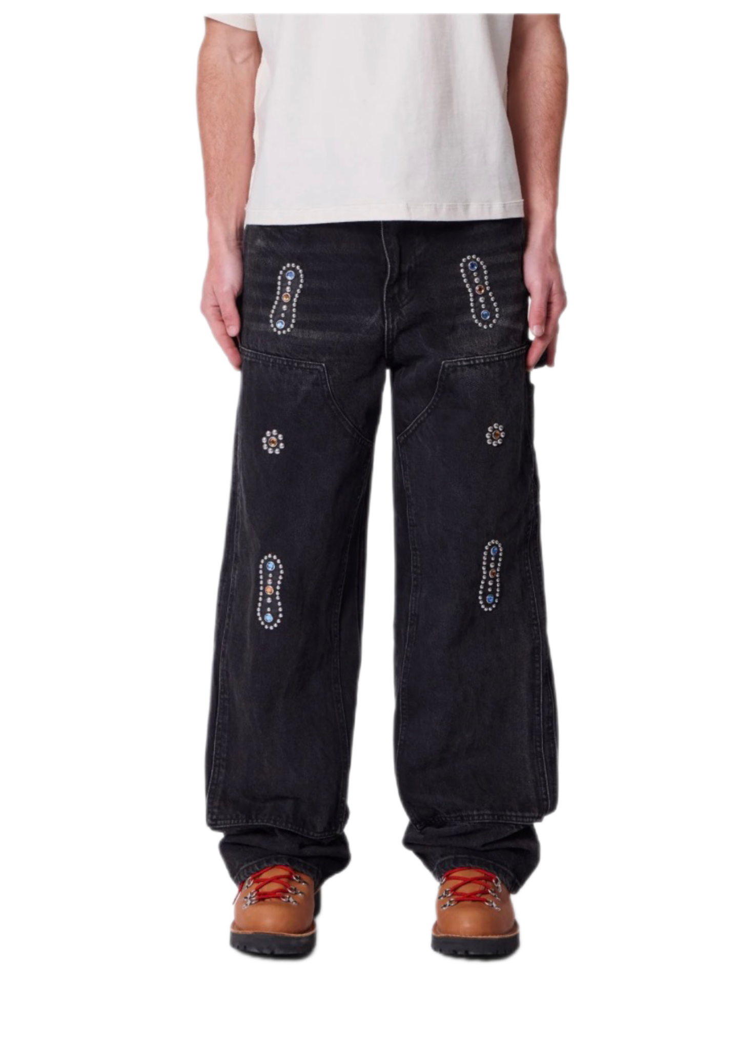 Mnml V734 Western Jewel Denim Pants Washed Black