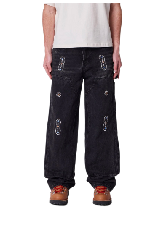 Mnml V734 Western Jewel Denim Pants Washed Black