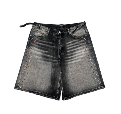 Happy Memories Don't Die Star Crystal Jean Shorts Black