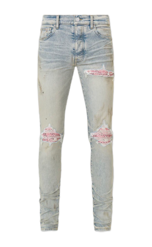 Amiri Jeans MX1 International Bandana Pink Patch Perfect Antique Indigo